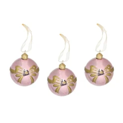 Decoris Kerstballen>Kerstbal glas strik roze 8 cm 3st.
