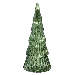O'malley Kerstdecoratie>Kerstboom groen glas 21 cm met LED-lampjes