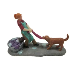 Kerstdorp>Kerstdorp vrouw met hond