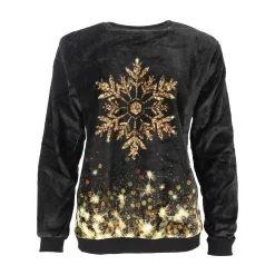 Kerstkleding>Kersttrui soft sneeuwvlok zwart goud S