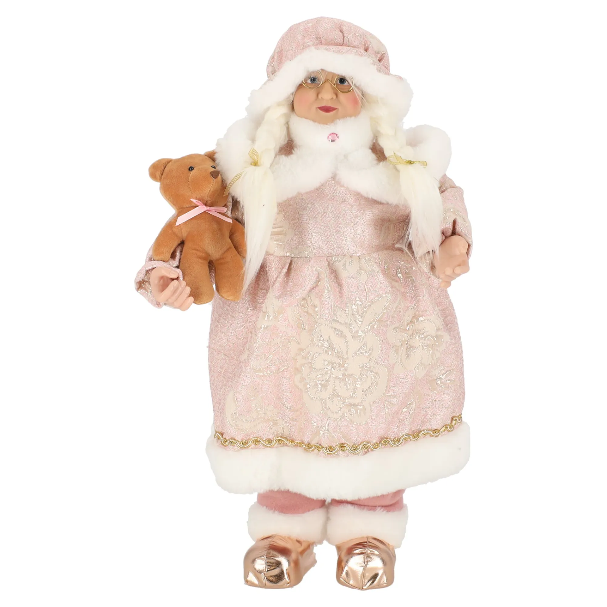 O'malley Kerstdecoratie>Kerstvrouw 65cm luxe roze