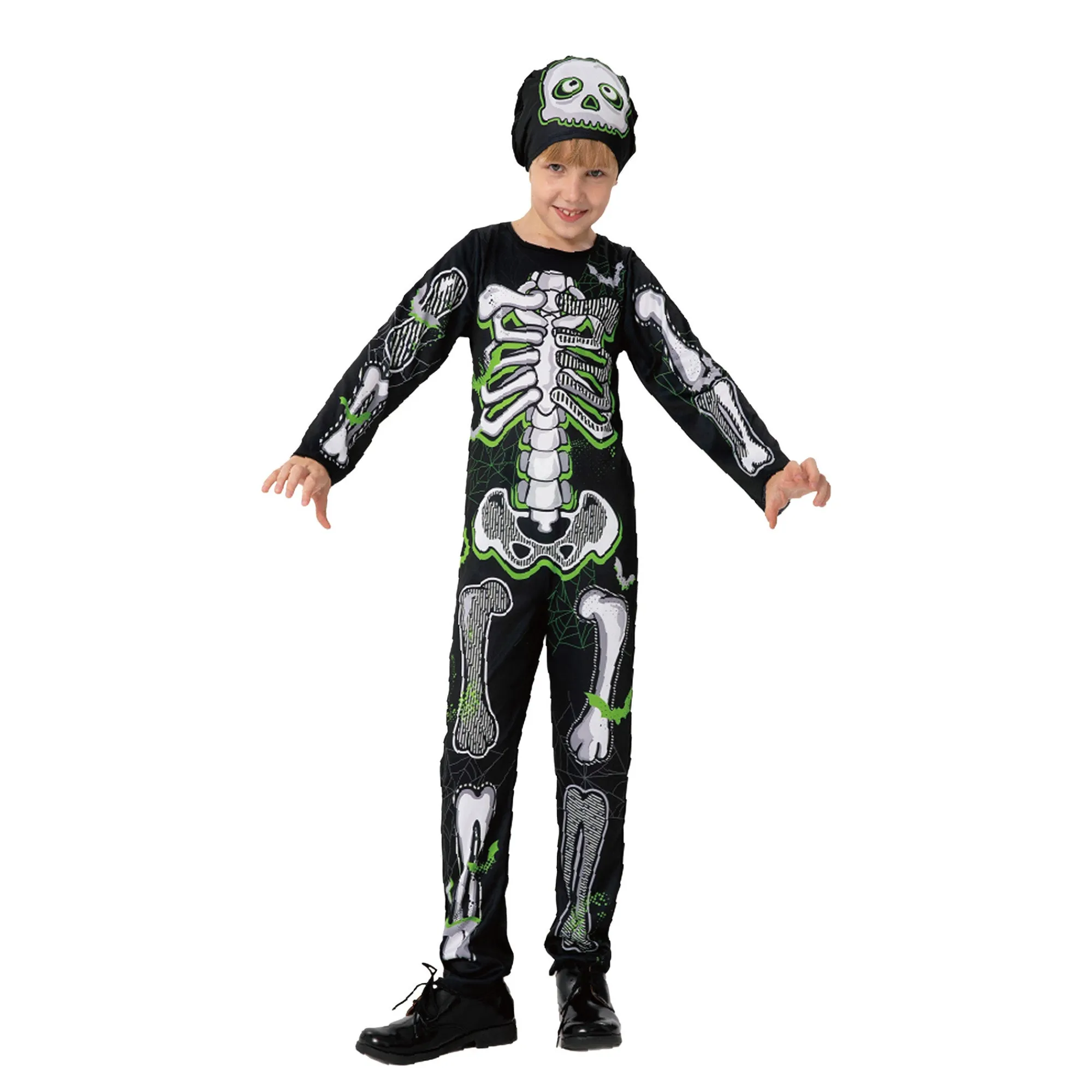 Van Cranenbroek Kinderkostuums>Kostuum Skelet groen 116
