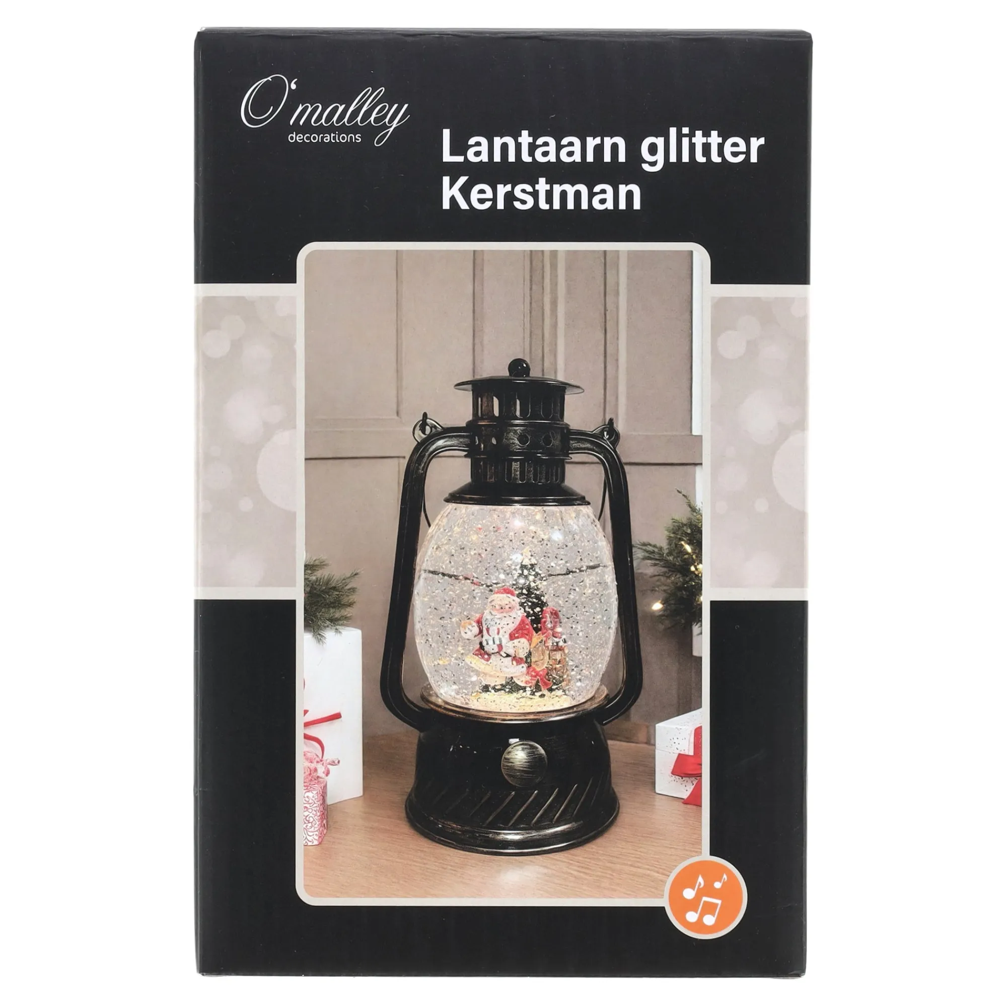 O'malley Kerstdecoratie>Lantaarn glitter kerstman antique 20cm