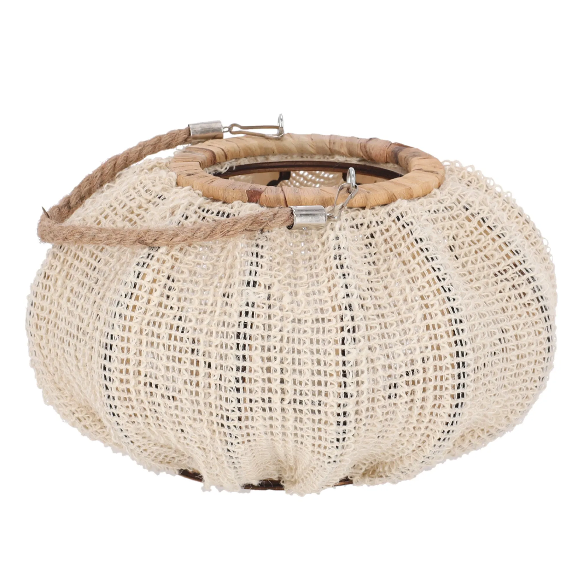 Natural Collections Woondecoratie>Lantaarn katoen met glas wit 28 x 24 x 16 cm