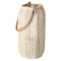 Natural Collections Woondecoratie>Lantaarn katoen met glas wit 14 x 28 cm