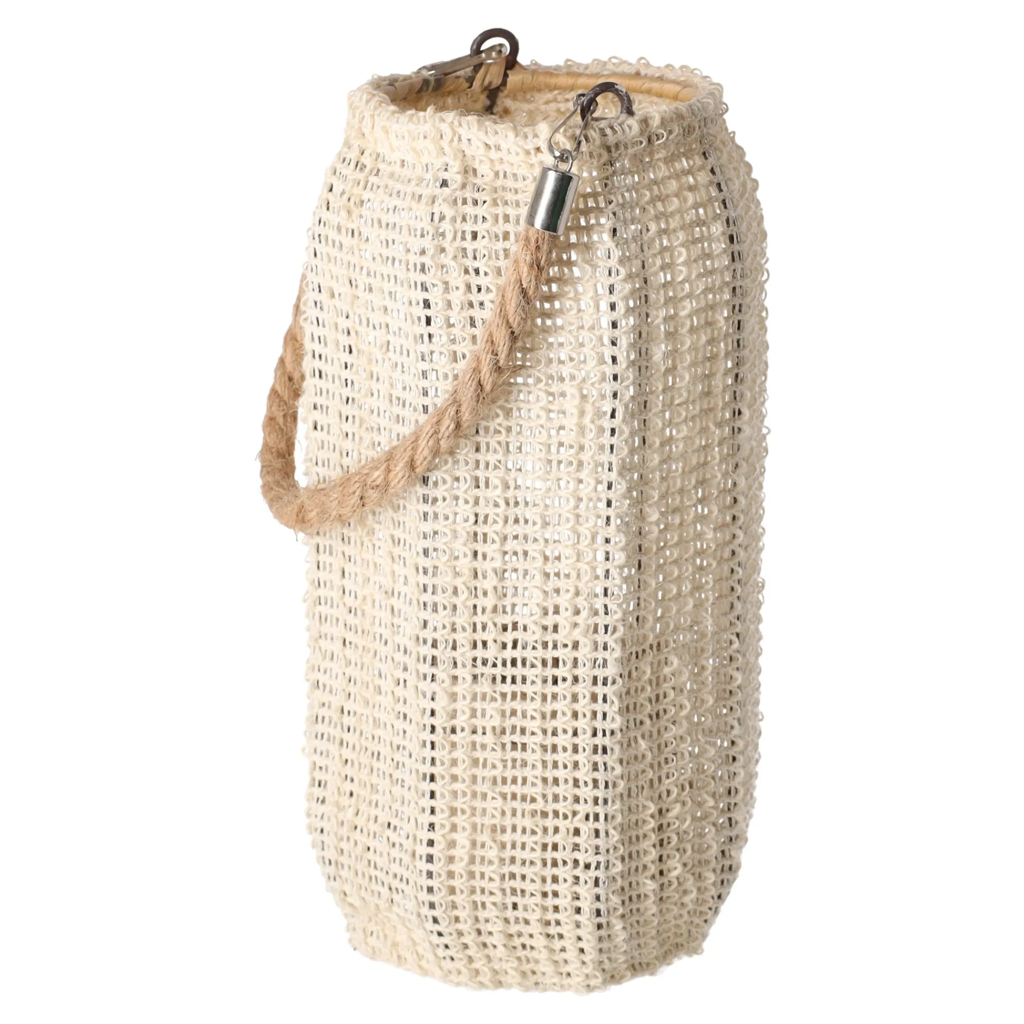 Natural Collections Woondecoratie>Lantaarn katoen met glas wit 14 x 28 cm