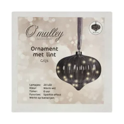 O'malley Kerstdecoratie>Ornament met lint grijs 21 cm 20 LED-warmwit