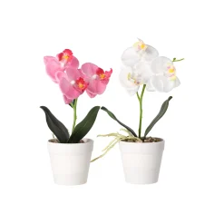 Kunstplanten En Kunstbloemen>Phalaenopsis in pot wit, roze en perzik, 3 assorti