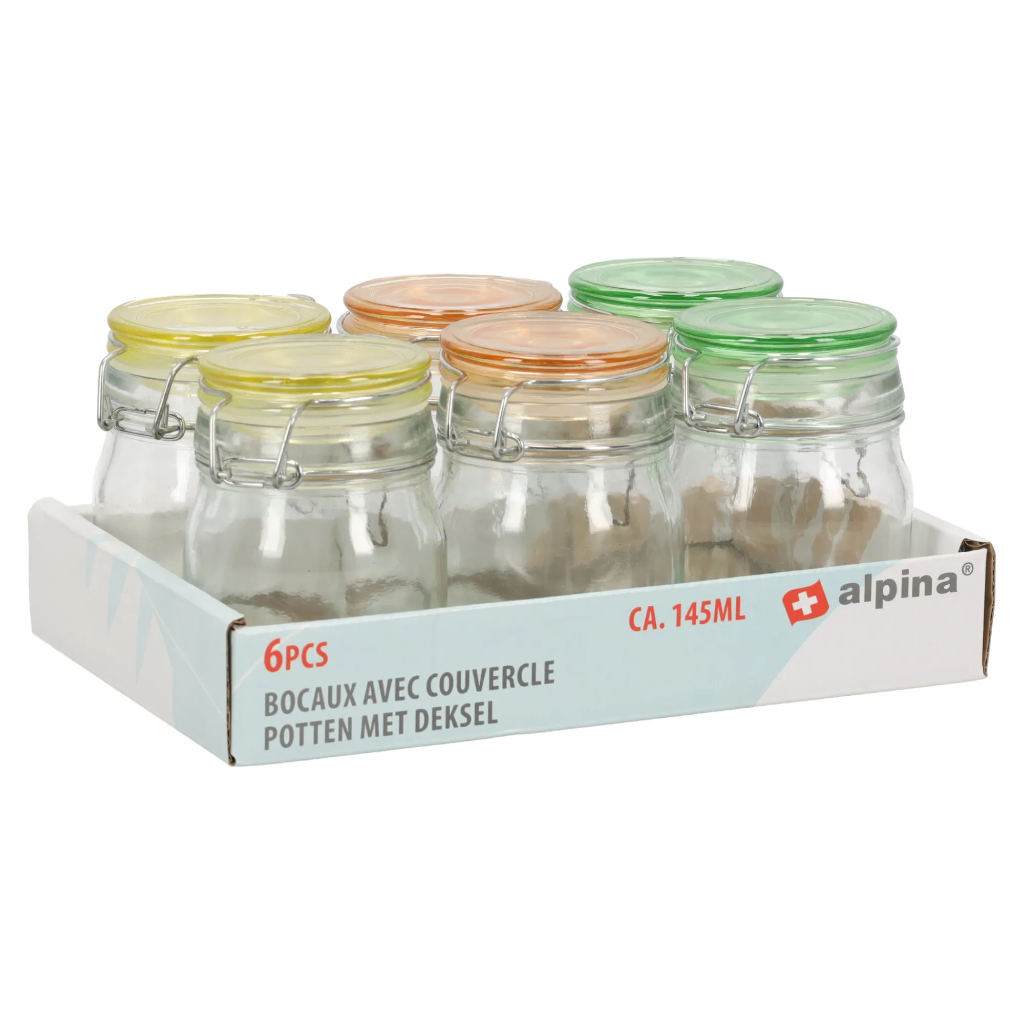Alpina Opbergen>Pot glas + deksel gekleurd 6st