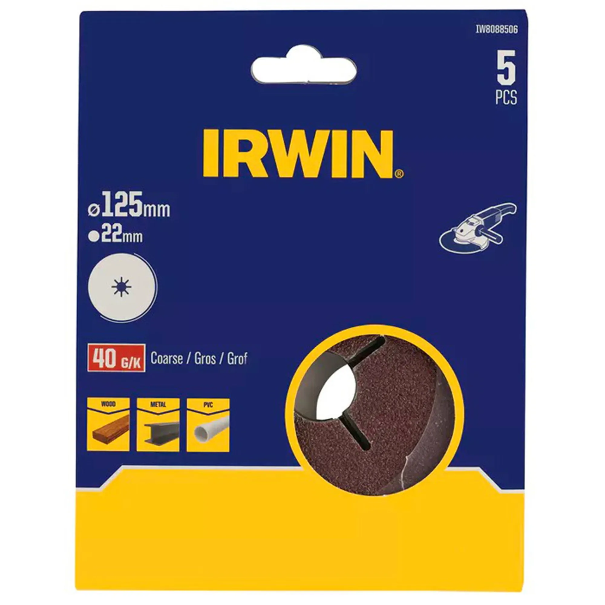 Irwin Toebehoren Elektrisch Gereedschap>Schuurschijf haakse slijper Ø125mm K40 5st.