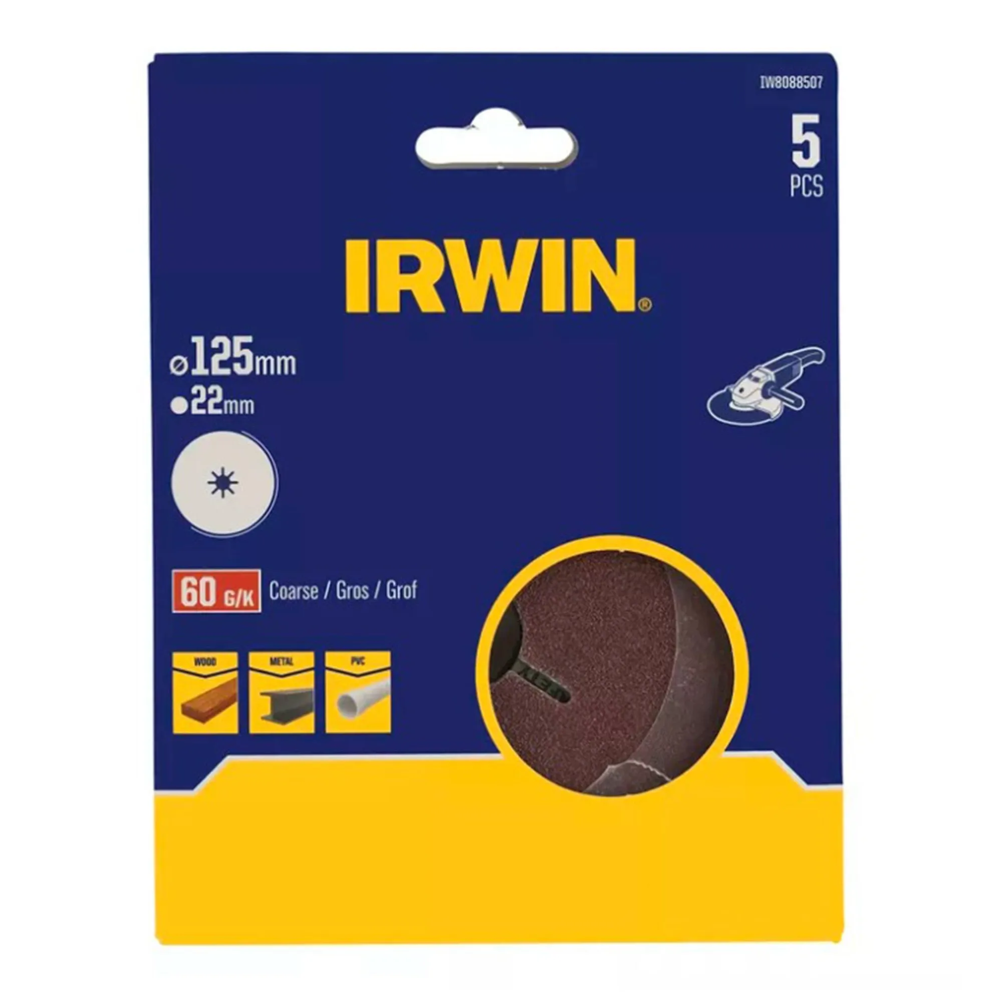 Irwin Toebehoren Elektrisch Gereedschap>Schuurschijf haakse slijper Ø125mm K60 5st.