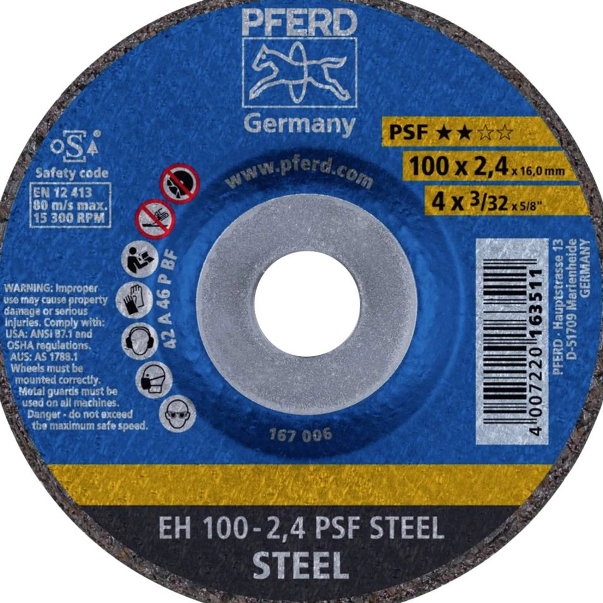 Pferd Toebehoren Elektrisch Gereedschap>Slijpschijf EH100-2,4 PSF staal