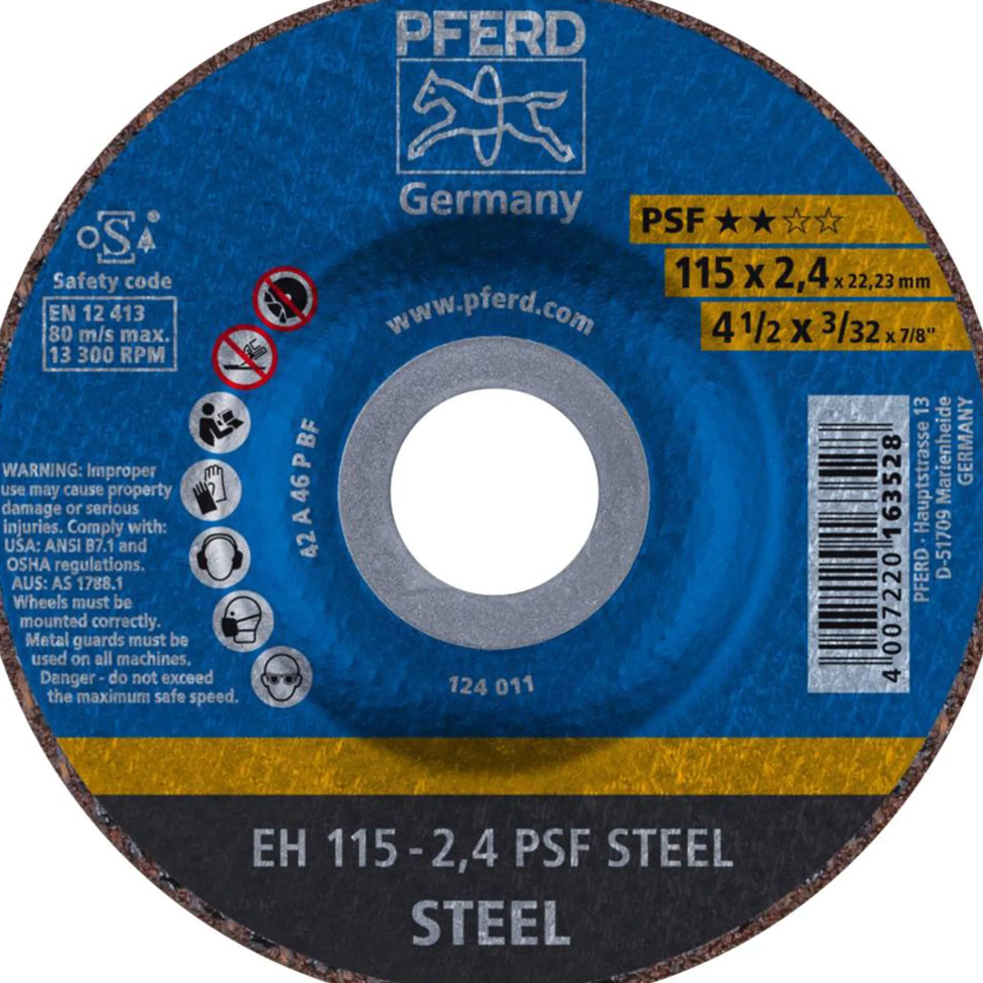 Pferd Toebehoren Elektrisch Gereedschap>Slijpschijf EH115-2,4 PSF staal