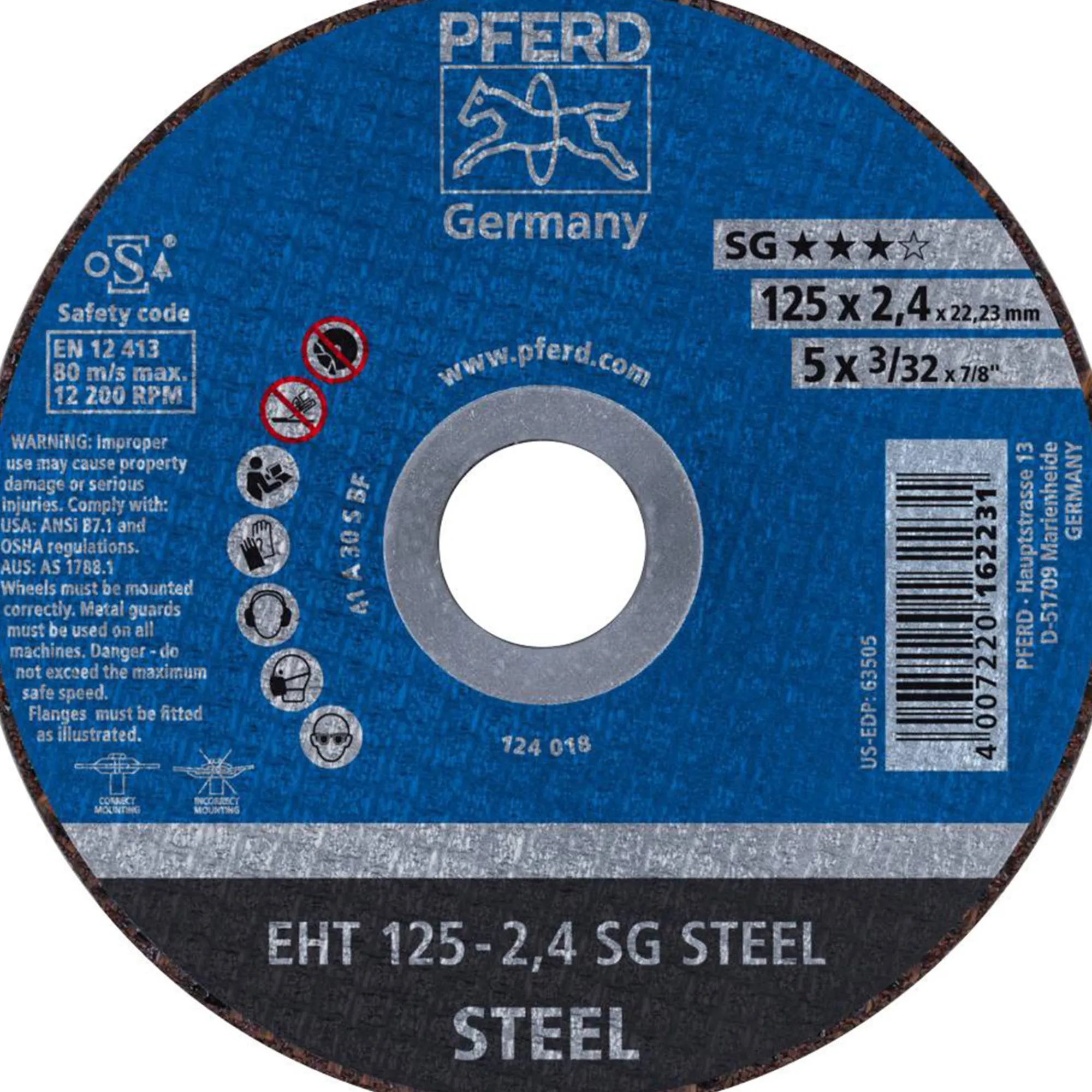 Pferd Toebehoren Elektrisch Gereedschap>Slijpschijf EHT125-2,4 SG staal