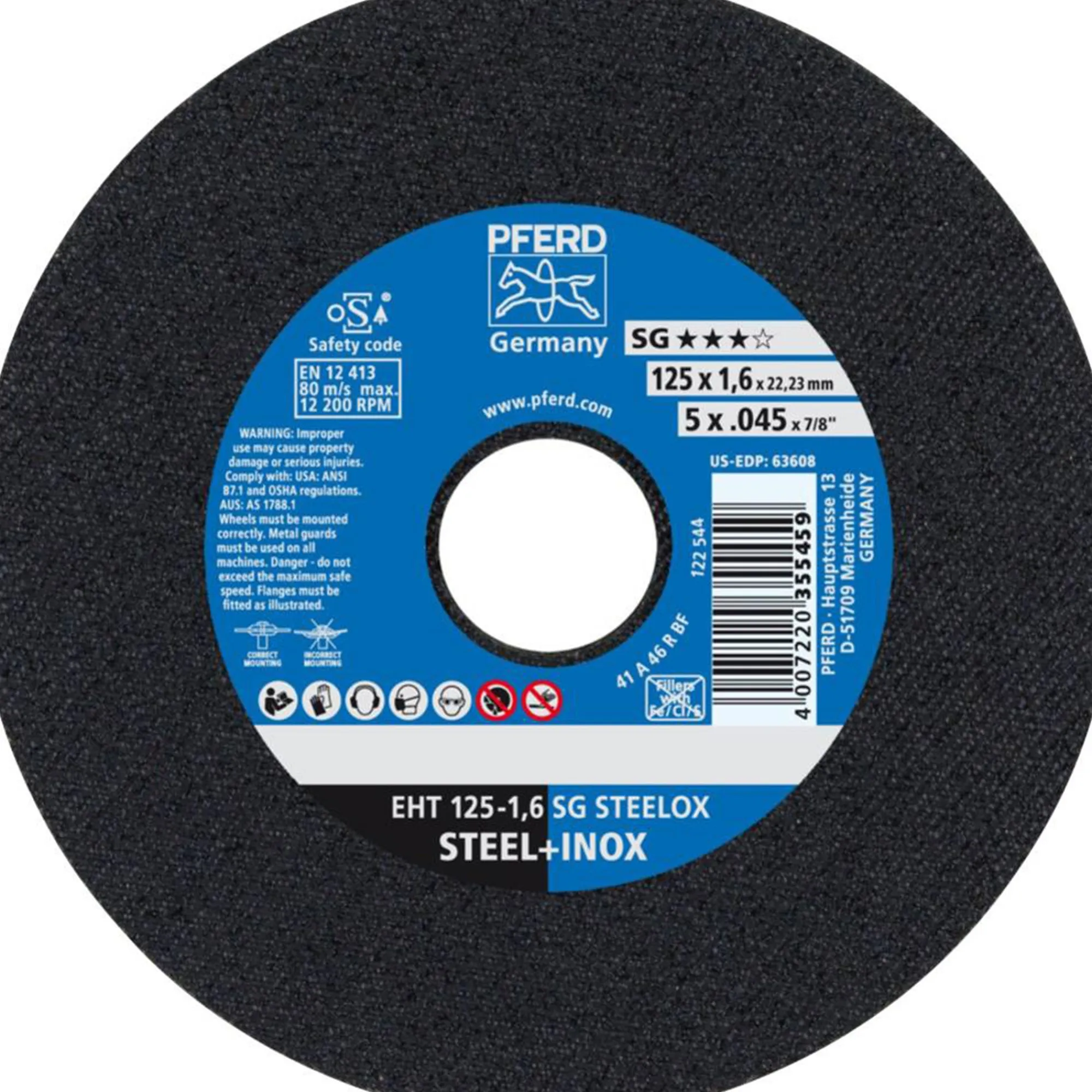 Pferd Toebehoren Elektrisch Gereedschap>Slijpschijf EHT125-1,6 SG staal+RVS
