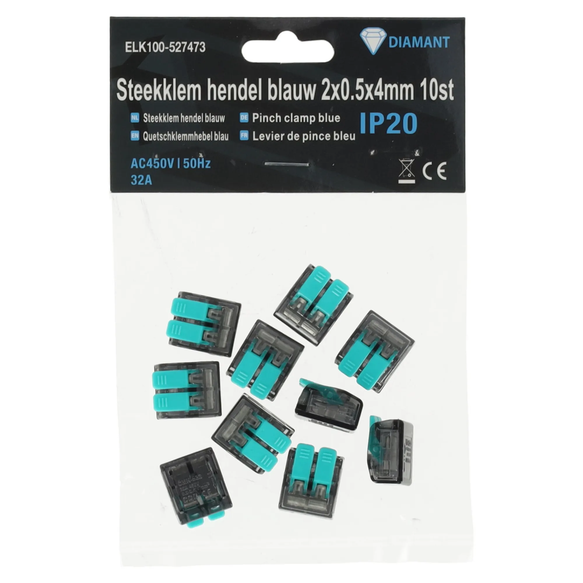 Diamant Installatiemateriaal>Steekklem hendel blauw 2x0.5x4mm 10st