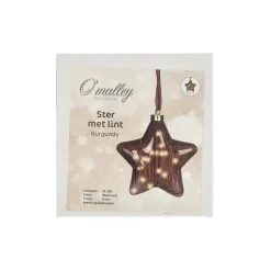 O'malley Kerstdecoratie|Kerstballen>Ster met lint burgundy 20 cm 15 LED-warm wit