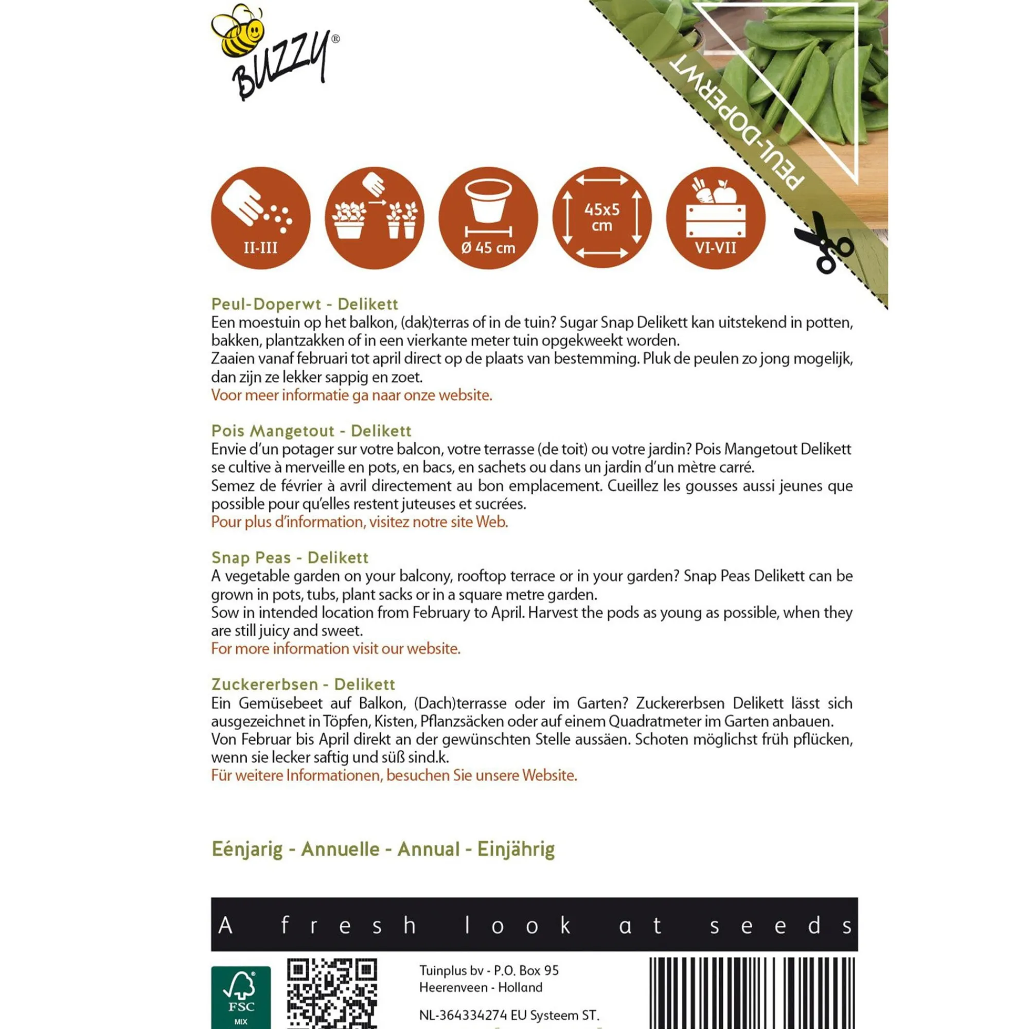 Buzzy Moestuin>Sugar Snap Delikett