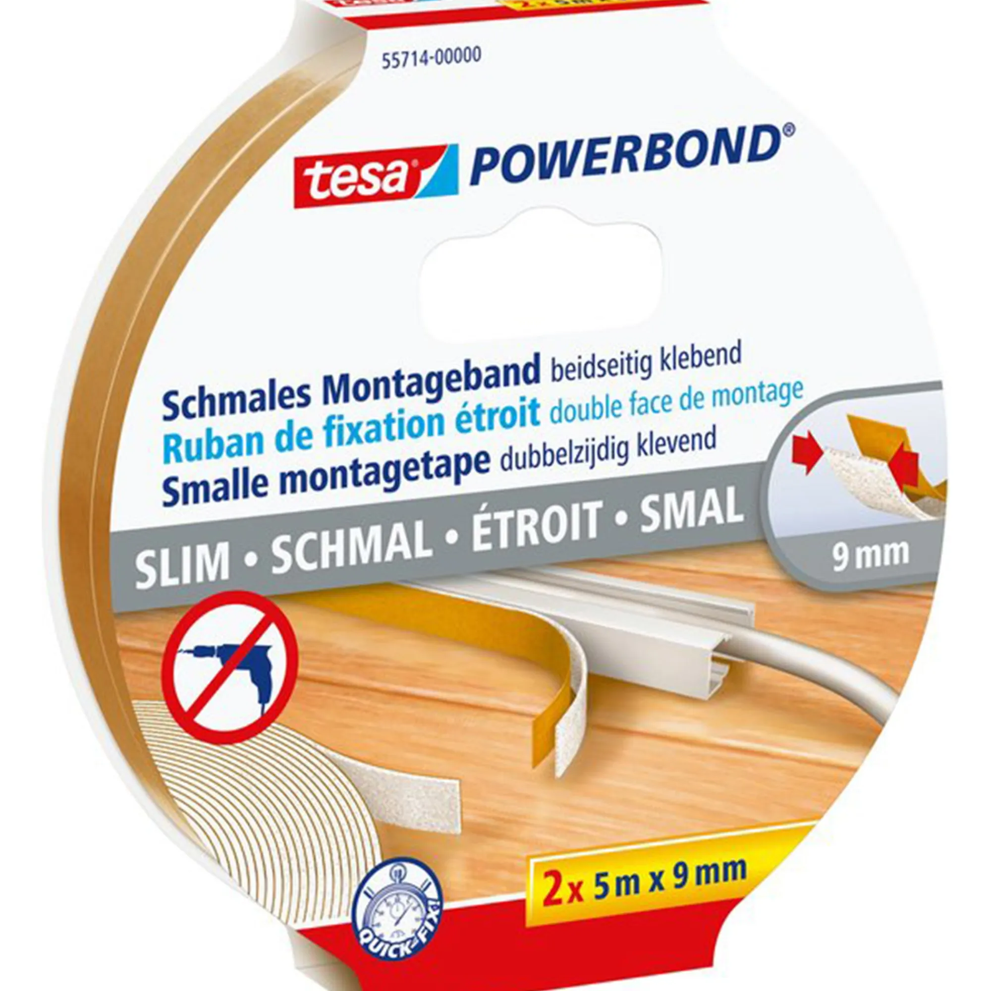 Tesa Bouw>Tape montage smal 9mmx5M 2st