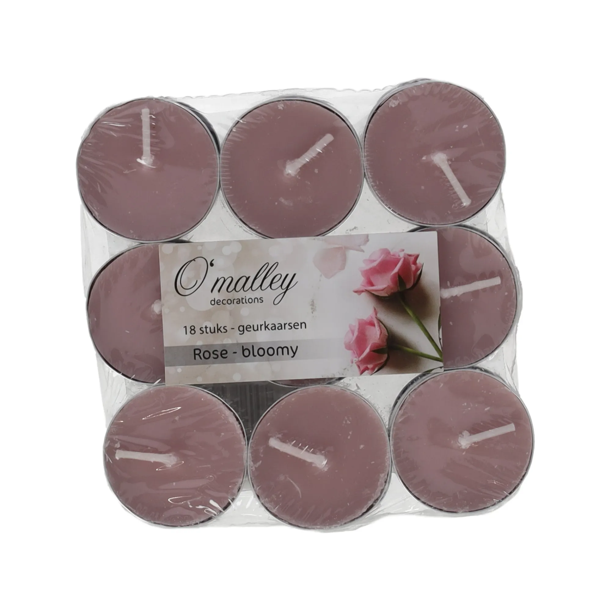 O'malley Kaarsen>Theelicht geur roos bloemig 18 stuks