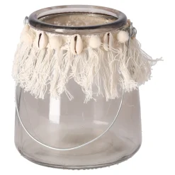 Kaarsen>Theelichth grijs macrame 13 cm