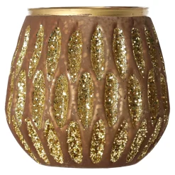 Kaarsen>Theelichthouder glas 10 x 10 cm bruin