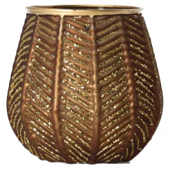 Kaarsen>Theelichthouder glas streep 10 x 10 cm bruin