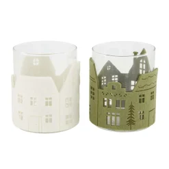 Natural Collections Kerstdecoratie>Theelichthouder vilt dorp 8x10cm