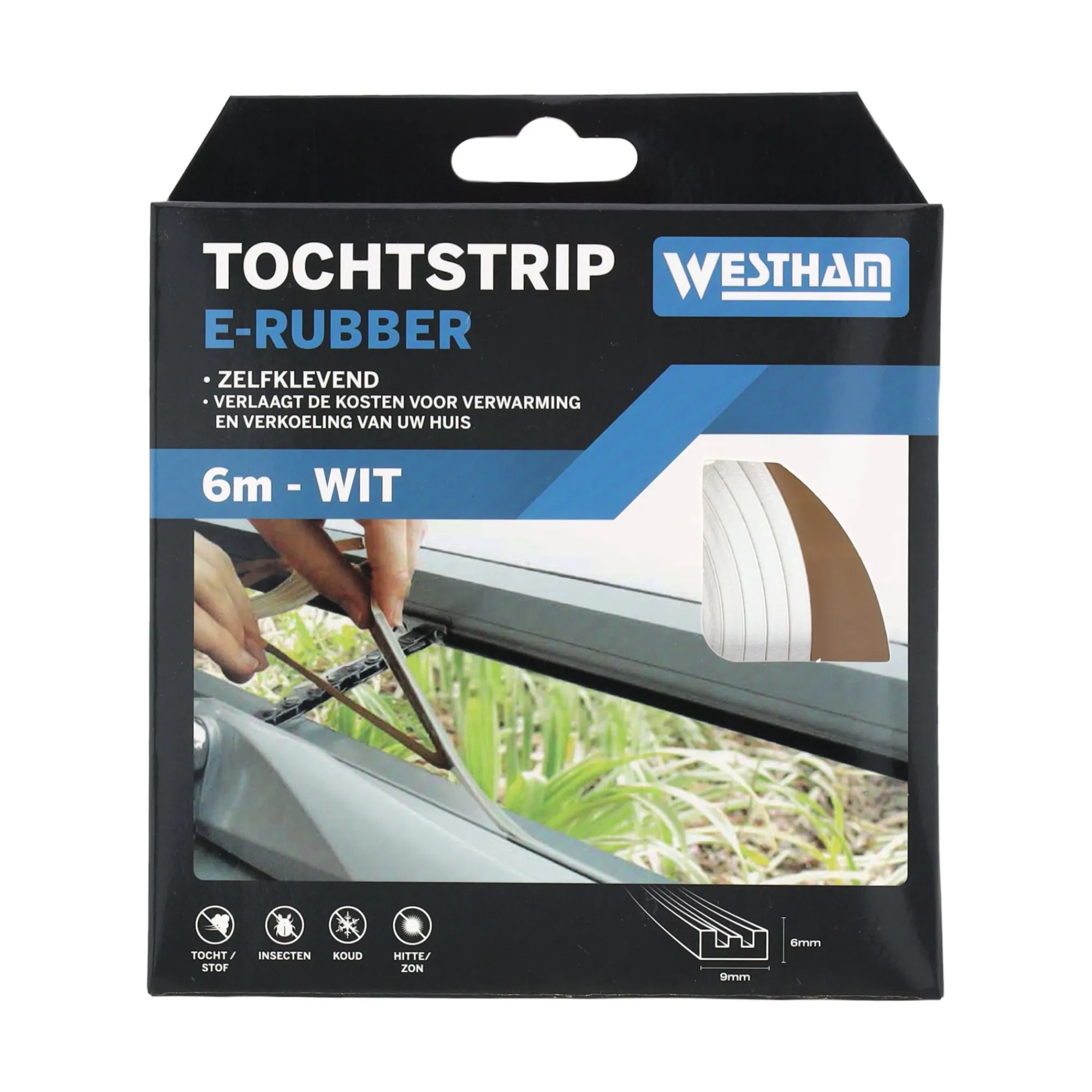 Westham Woondecoratie>Tochtstrip E-rubber 6 meter wit