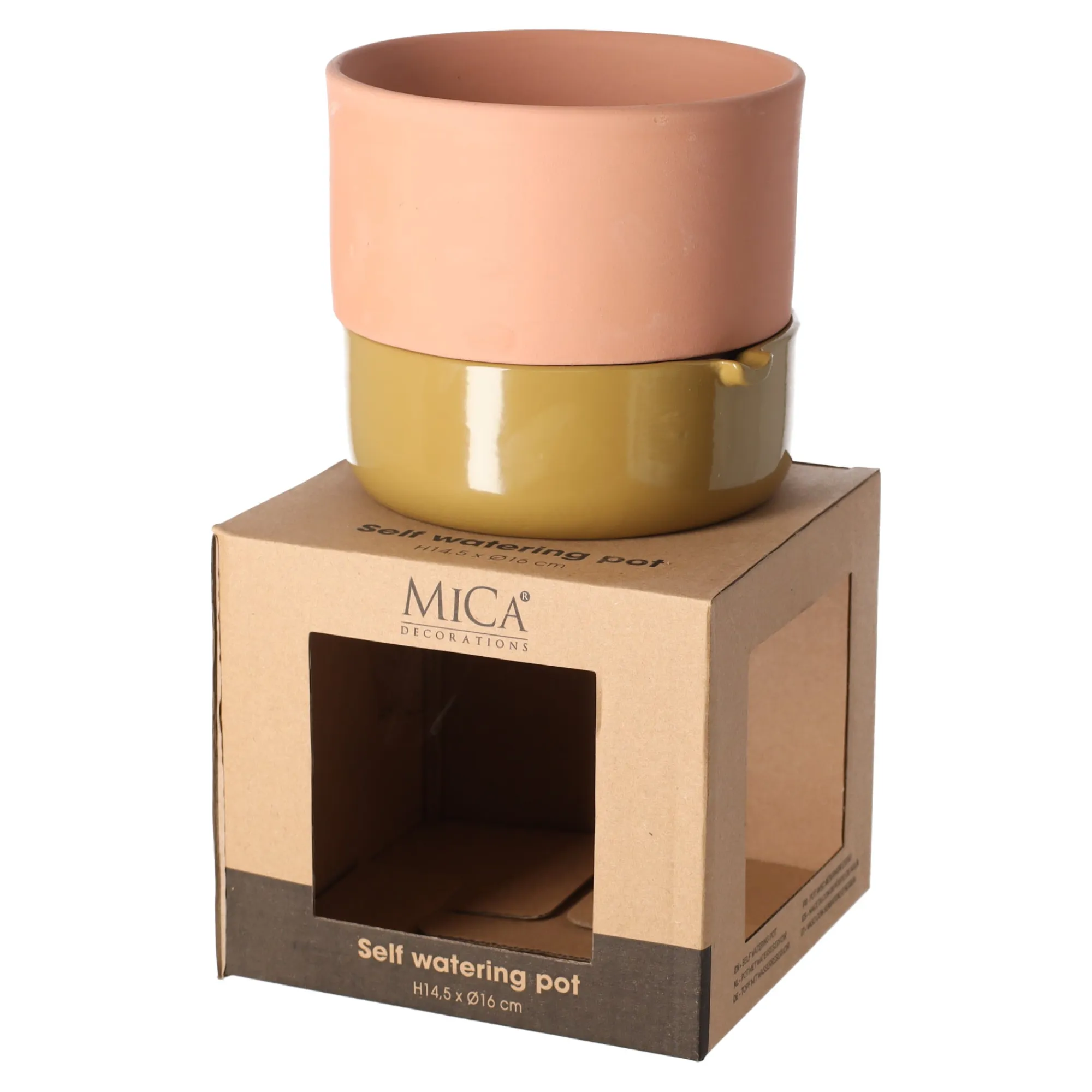 Mica Decorations Woondecoratie>Venna selfwatering planter oker 14 x 16 cm