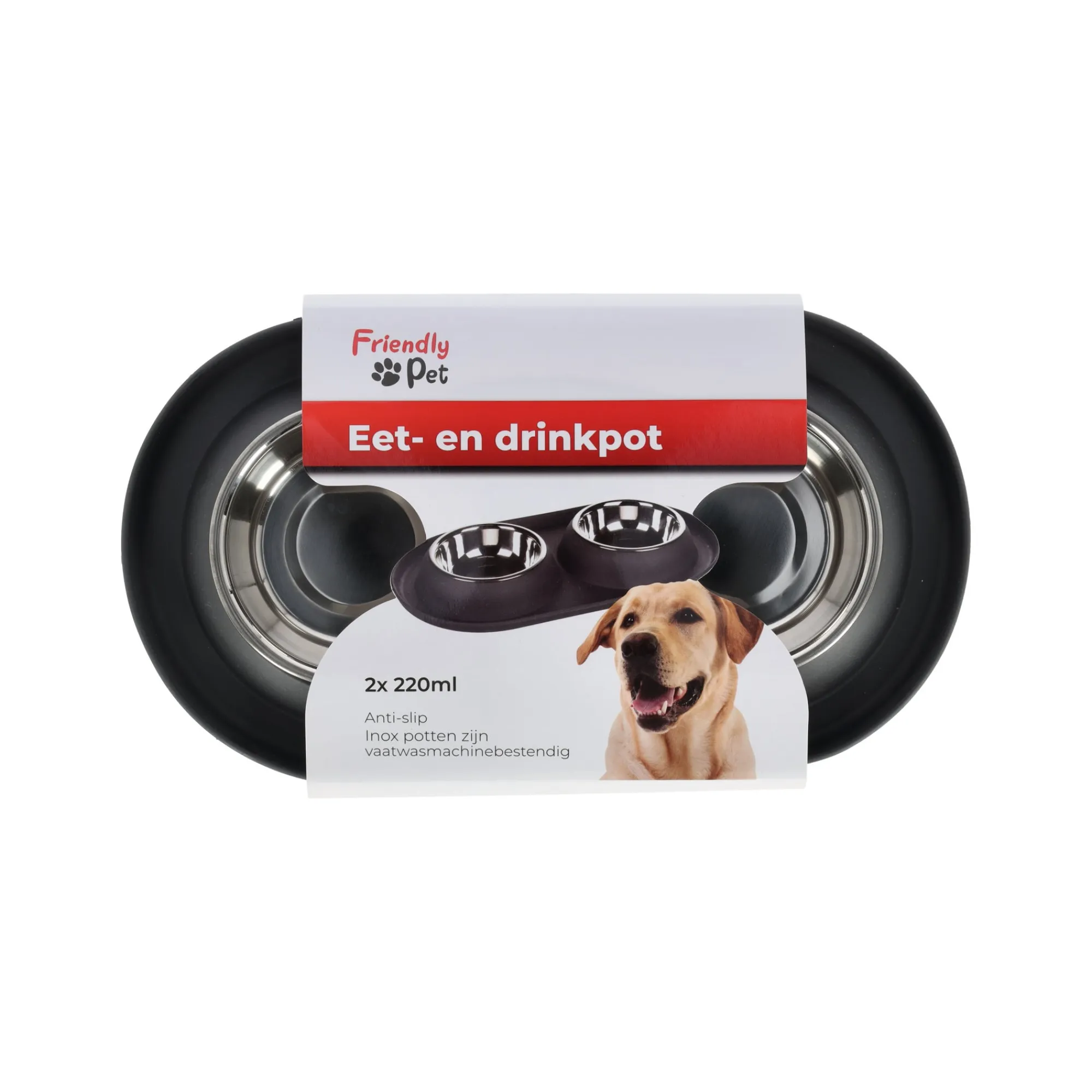 Friendly Pet Drink- En Voerbak Hond>Voerbak duo rond Grafa 2x220ml d.grijs FP
