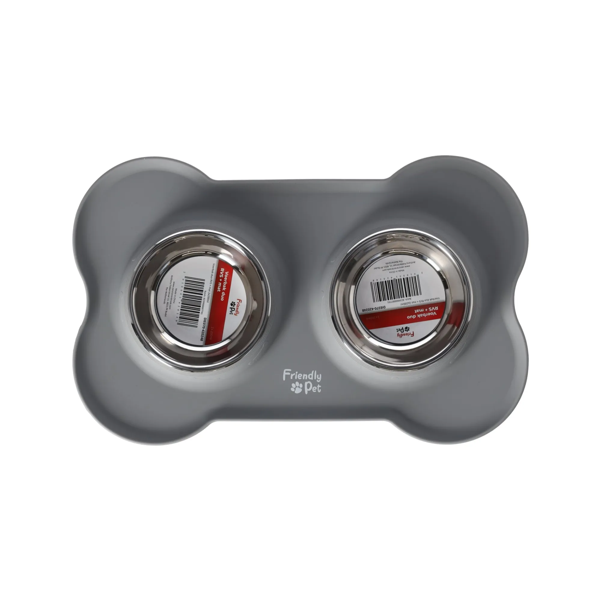 Friendly Pet Voerbak Kat>Voerbak duo RVS + mat 2x200ml