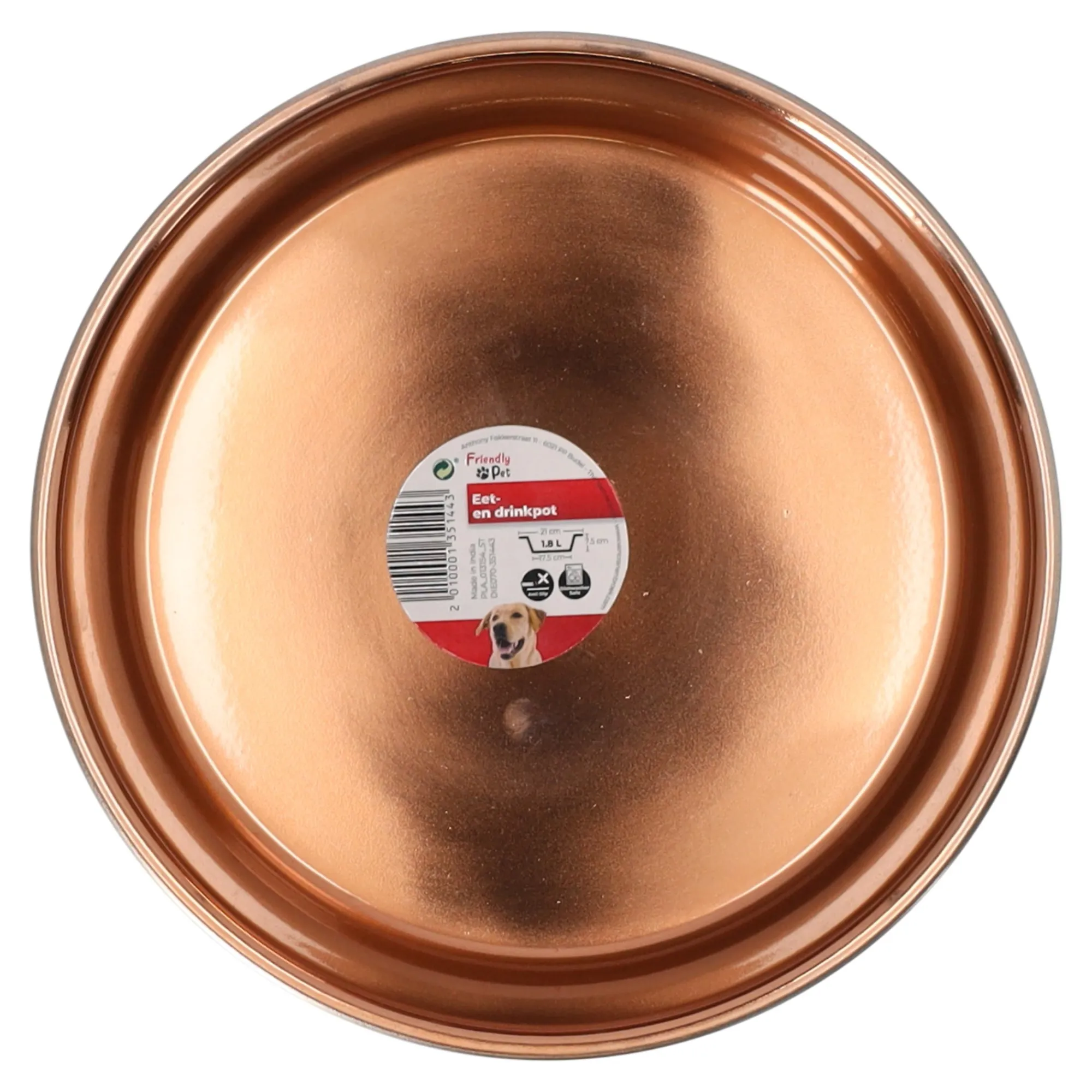 Friendly Pet Drink- En Voerbak Hond>Voerbak Ezra rvs zwart/koper D21cm 1800ml FP