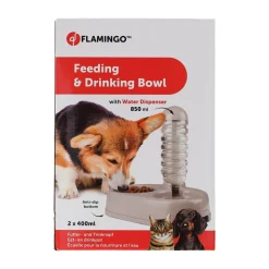 Flamingo Drink- En Voerbak Hond>Voerbak met waterfles 850ml Alun grijs